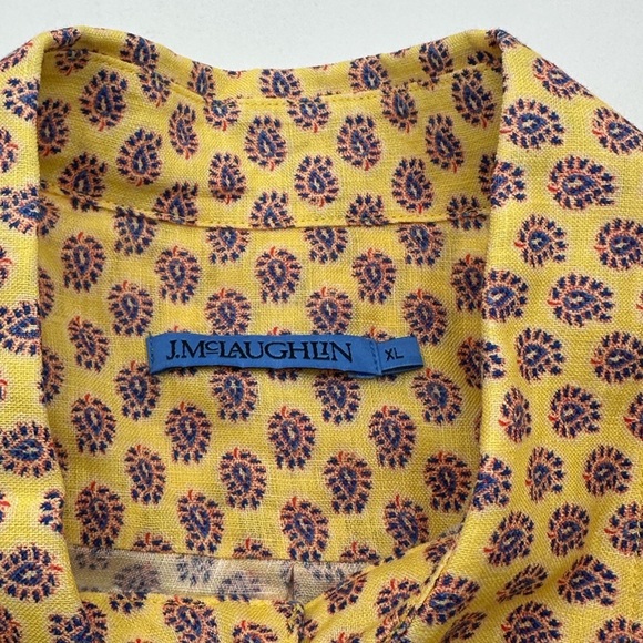 J McLaughlin Shirt Mens Linen XL Button Up Yellow Blue Orange Paisley L/S - Picture 6 of 11